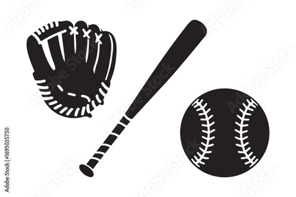 Obraz Baseball bat glove and ball silhouette