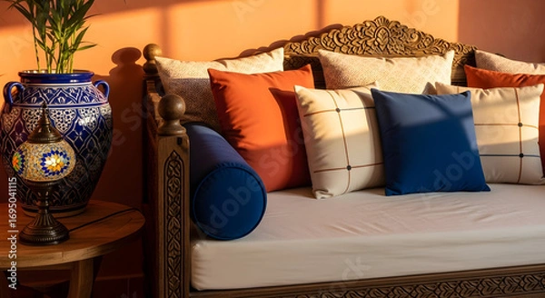 Fototapeta Decorative Furnishings In A Sunlit Room, Creating A Relaxing Ambiance Within