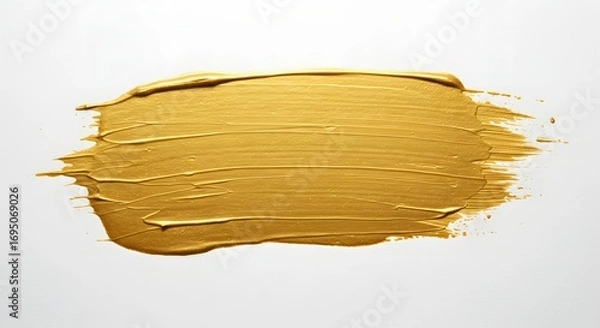 Fototapeta A golden paint stroke on a white background showing texture and brush marks in a smooth and even layer