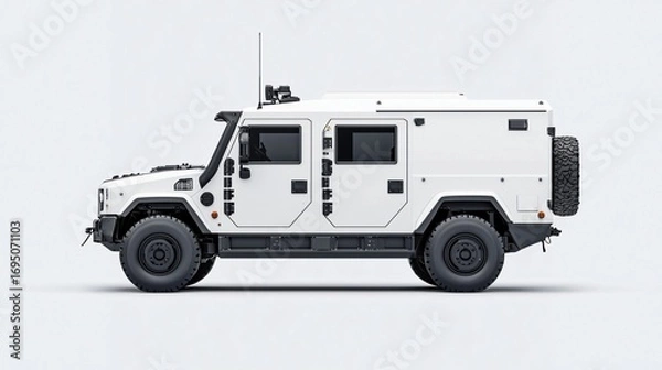 Obraz edium shot of autonomous armored vehicle equipped with sensor arrays and cameras.