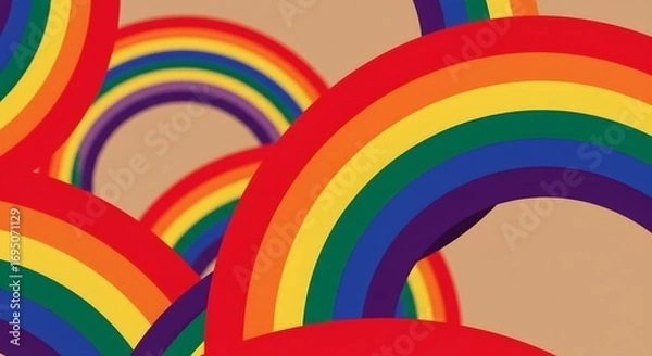 Fototapeta A collection of rainbow arcs overlapping each other against a light brown colored background design art
