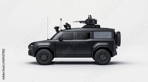Obraz edium shot of autonomous armored vehicle equipped with sensor arrays and cameras.