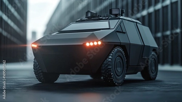 Obraz edium shot of autonomous armored vehicle equipped with sensor arrays and cameras.
