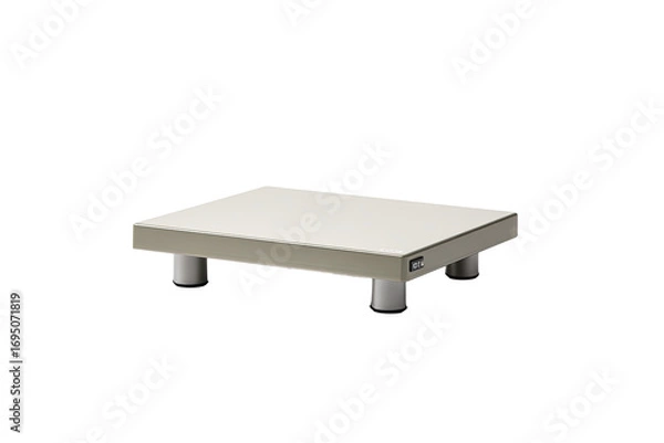 Fototapeta Flat, raised platform; light grey; studio; clean background; product display