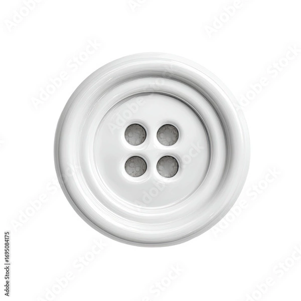 Fototapeta A round, white button with four small, centered holes.  The button's surface has concentric, subtle ridges