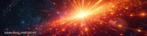 Fototapeta Intense burst of light radiating outwards at incredible speed, simulating a star's explosive energy and rapid expansion through space ,  physics,  astronomy