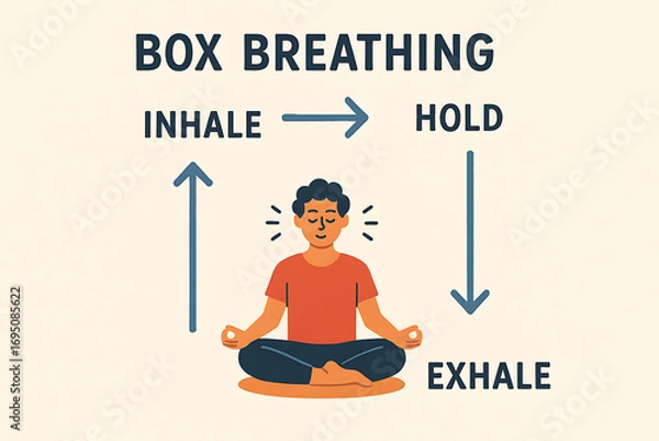 Fototapeta Breathing technique infographic with person meditating representing box breathing calm focus balance and wellness for healthy lifestyle