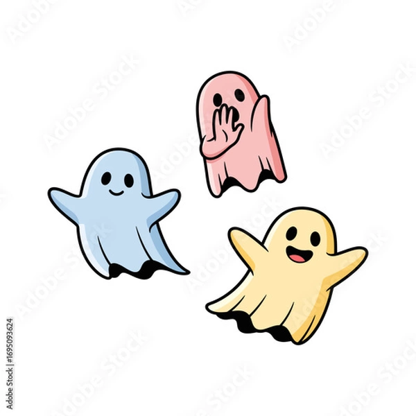 Obraz Playful Ghost Trio A Colorful Halloween Illustration