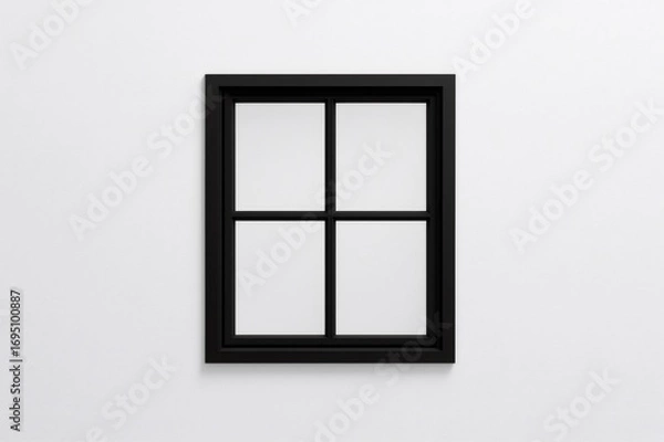 Fototapeta Black window frame casting shadow on a white wall, creating a minimalist and modern architectural detail
