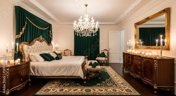 Fototapeta Luxurious Bedroom Interior Featuring Exquisite Furnishings and Elegant Decor Elements