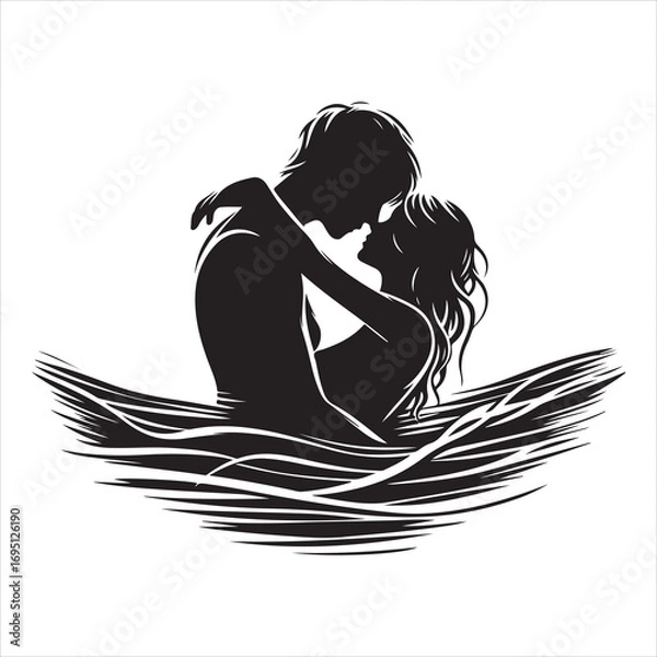 Fototapeta Whispers of Love in the Silhouette, black color  vector   , solide white colour background 