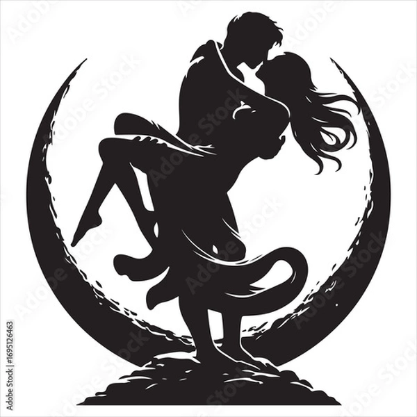 Fototapeta Whispers of Love in the Silhouette, black color  vector   , solide white colour background 
