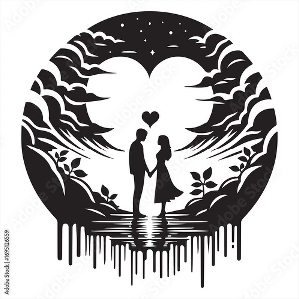 Fototapeta Whispers of Love in the Silhouette, black color  vector   , solide white colour background 