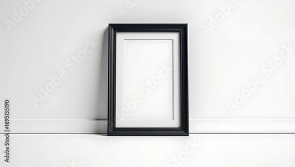Fototapeta Empty black picture frame mockup leaning against wall