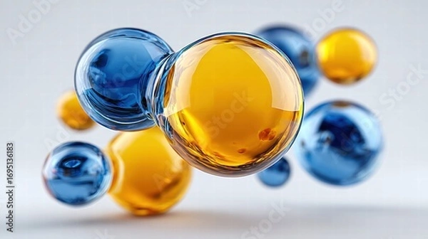 Fototapeta Dynamic composition of vibrant blue and gold glass spheres in a creative design.