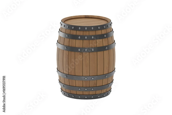 Obraz Rustic wooden barrel with metal bands for wine or whiskey aging