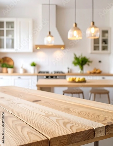 Obraz Light-filled kitchen, wooden table
