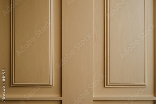 Obraz Warm light on panel wall. Beige decorative panels with classic molding. Interior background for architecture and design themes.