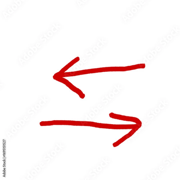 Fototapeta Two bright red arrows pointing in opposite directions on a dark canvas
