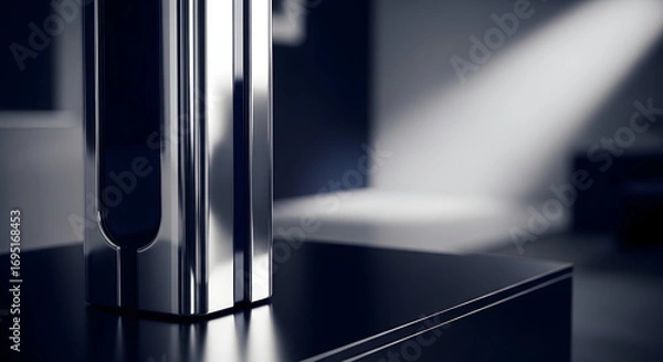Fototapeta Modern Metallic Structure Illuminated Within Contemporary Interior Space With Light