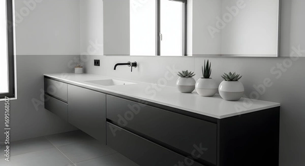 Fototapeta Modern Minimalist Bathroom Design Showcasing Elegance With Subtle Details And Sophistication