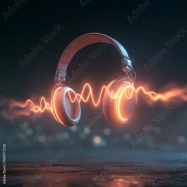 Fototapeta Neon orange sound wave with fiery sparks sweeping across, digital art