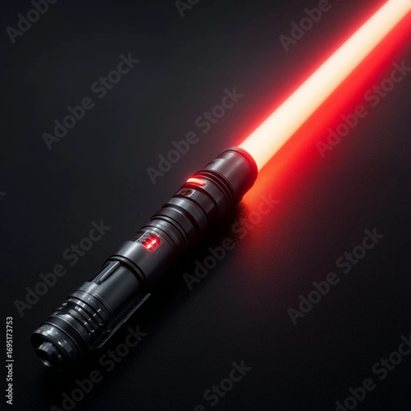 Fototapeta Futuristic red lightsaber hilt emitting glow, 3D render