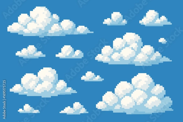 Fototapeta Pixel Art Cloud Set – 8-Bit Retro Sky Icons