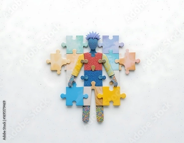 Fototapeta Workplace inclusion represented with puzzle pieces forming a human figure.