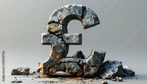 Obraz Cracked pound symbol, stone