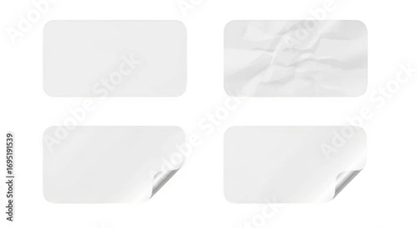 Fototapeta Four blank white rectangular stickers with rounded corners, isolated on transparent background