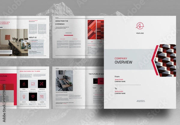 Fototapeta Red Company Overview Brochure Layout