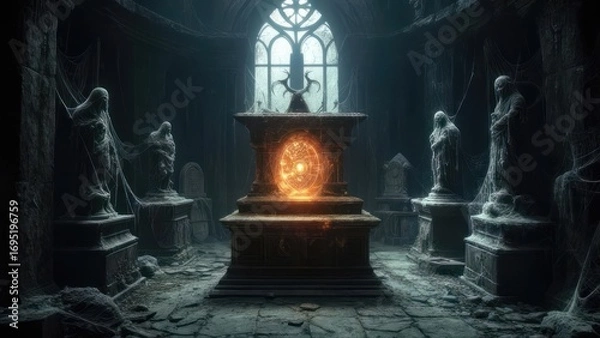 Fototapeta Gothic chapel interior, mystical light