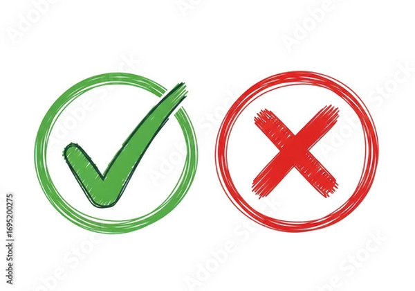 Fototapeta Green check mark in a circle and red cross mark in a circle, isolated on transparent background