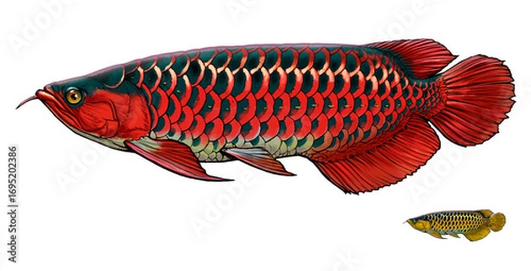 Obraz Asian Arowana, Scléropage d'Asie Fish illustration realism. Scleropages formosus. Scleropages formosus.