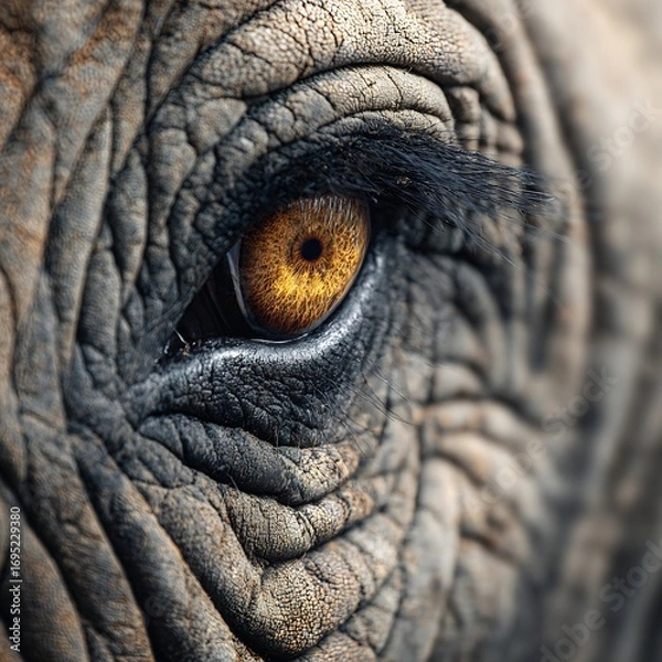 Obraz Extreme close up of African elephant eye textured wrinkled skin in sharp clarity realistic wildlife macro detail