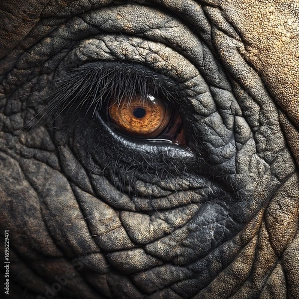 Obraz Extreme close up of African elephant eye textured wrinkled skin in sharp clarity realistic wildlife macro detail