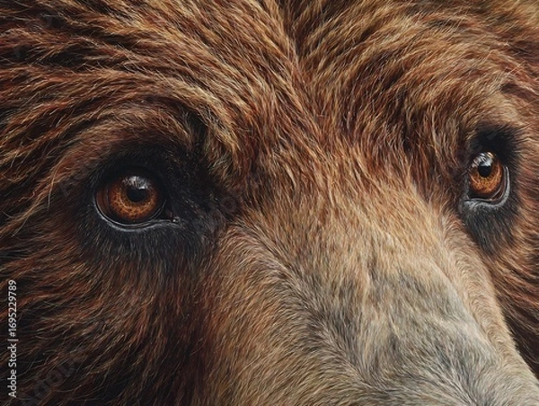 Obraz Hyper detailed close up of brown bear face fur textures and expressive eyes in lifelike realism