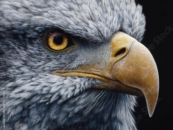 Obraz Hyper detailed close up of bald eagle with yellow eyes and hooked beak feathers captured in stunning realism