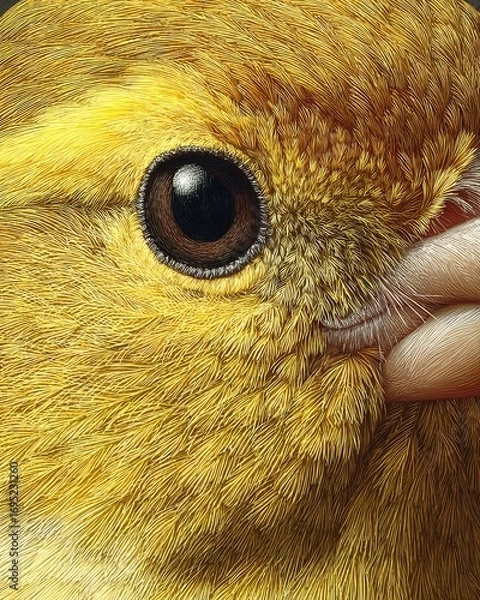 Obraz Hyper detailed close up of canary face with yellow feathers and sharp eye details in lifelike realism