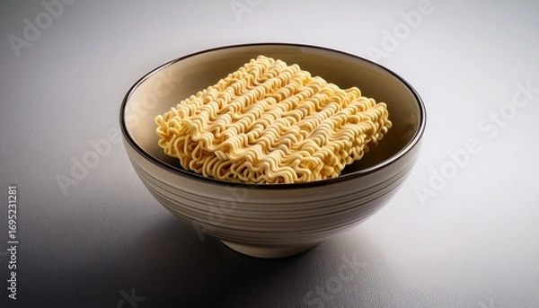 Fototapeta clear bowl of dry instant noodle block for cooking preparation