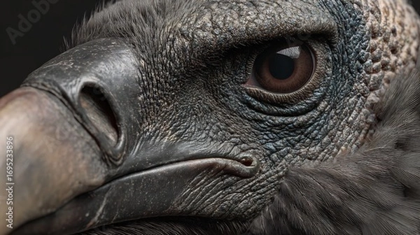 Obraz Hyper detailed close up of vulture face with textured skin hooked beak and feather details