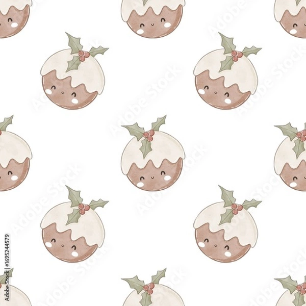 Fototapeta holiday seamless pattern with Christmas cake. Colorful illustration, flat style. hand drawing. design for fabric, print, wrapper