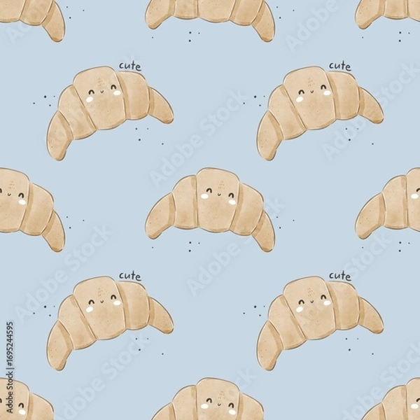 Fototapeta seamless pattern with croissant. colorful illustration for kids, flat style. Baby design for fabric, textile, print, wrapper.