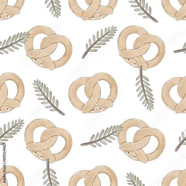 Fototapeta seamless pattern with pretzel. summer colorful illustration for kids, flat style. Baby design for fabric, textile, print, wrapper.