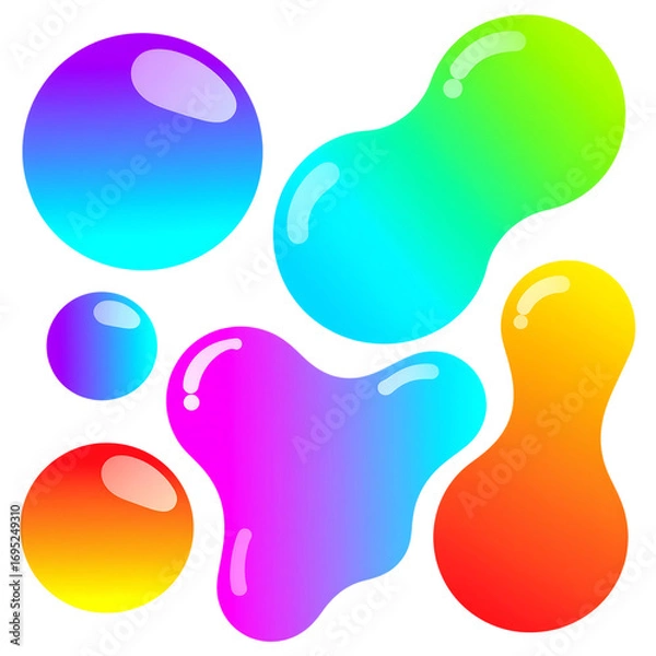 Fototapeta Colorful Gradient Blob Shapes on Black Background Abstract Illustration with Glossy Highlights