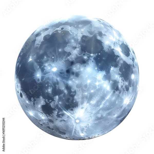 Fototapeta Illuminated Full Moon with Craters and Bright Spots Against a Black Background Celestial Body Illustration