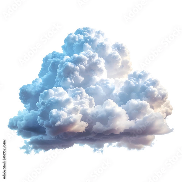 Fototapeta Isolated fluffy white cloud with blue and pink hues against a black background clouds