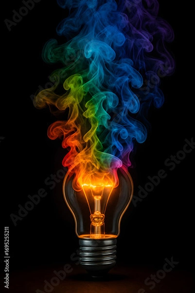 Fototapeta A light bulb is lit up with a rainbow of colors