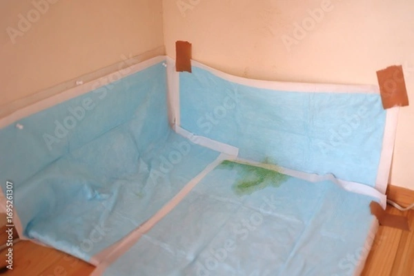 Fototapeta ペットシーツに犬の尿跡。室内トイレトレーニングの様子。